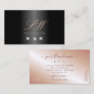 Luxury Black Rose Gold Sparkling Diamonds Monogram Business Card
