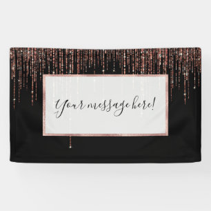 Luxury Black Rose Gold Sparkly Glitter Fringe Banner
