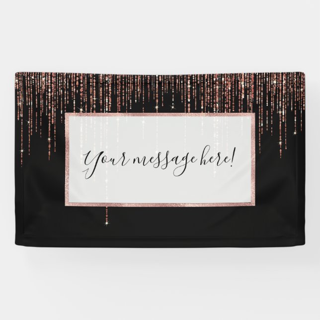 Luxury Black Rose Gold Sparkly Glitter Fringe Banner (Horizontal)