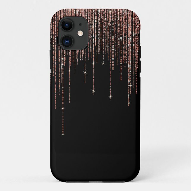 Luxury Black Rose Gold Sparkly Glitter Fringe Case-Mate iPhone Case (Back)