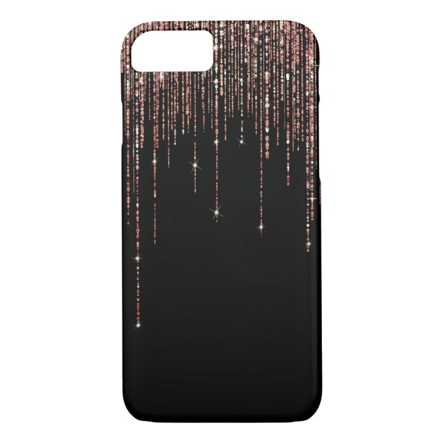 Luxury Black Rose Gold Sparkly Glitter Fringe Case-Mate iPhone Case (Back)