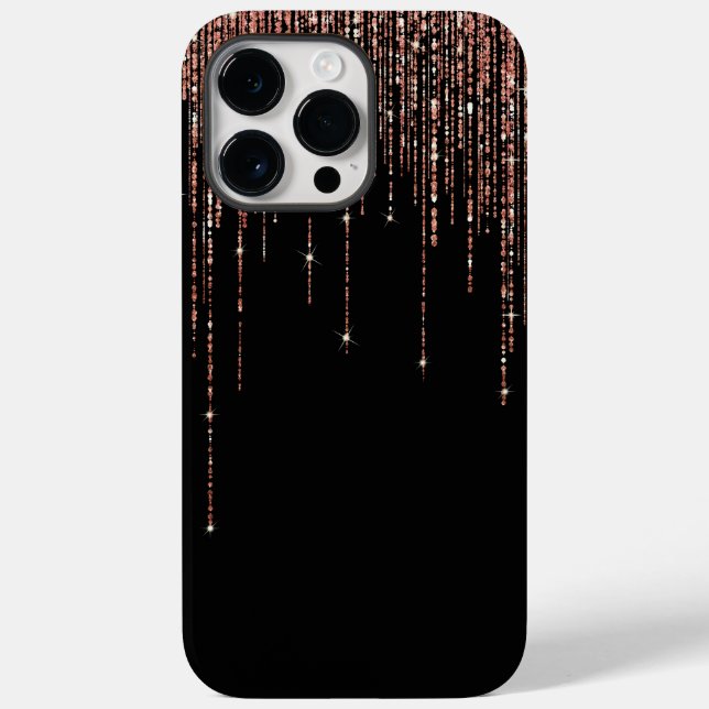 Luxury Black Rose Gold Sparkly Glitter Fringe Case-Mate iPhone Case (Back)