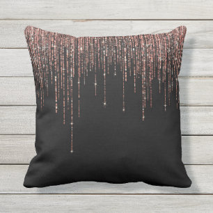 Luxury Black Rose Gold Sparkly Glitter Fringe Cushion