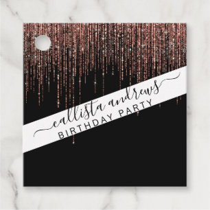 Luxury Black Rose Gold Sparkly Glitter Fringe Favour Tags