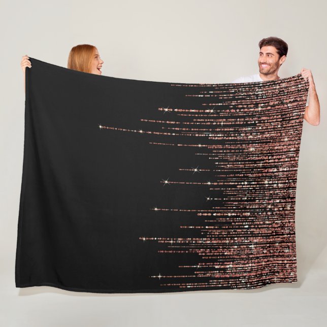 Luxury Black Rose Gold Sparkly Glitter Fringe Fleece Blanket (In Situ)