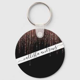 Luxury Black Rose Gold Sparkly Glitter Fringe Key Ring