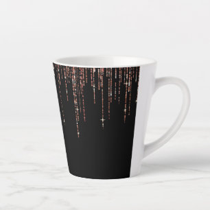 Luxury Black Rose Gold Sparkly Glitter Fringe Latte Mug