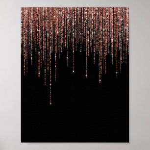 Luxury Black Rose Gold Sparkly Glitter Fringe Poster