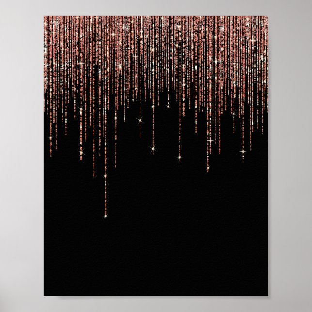 Luxury Black Rose Gold Sparkly Glitter Fringe Poster (Front)