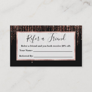 Luxury Black Rose Gold Sparkly Glitter Fringe Referral Card
