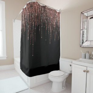 Luxury Black Rose Gold Sparkly Glitter Fringe Shower Curtain