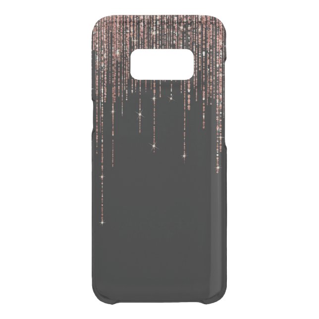 Luxury Black Rose Gold Sparkly Glitter Fringe Uncommon Samsung Galaxy Case (Back)