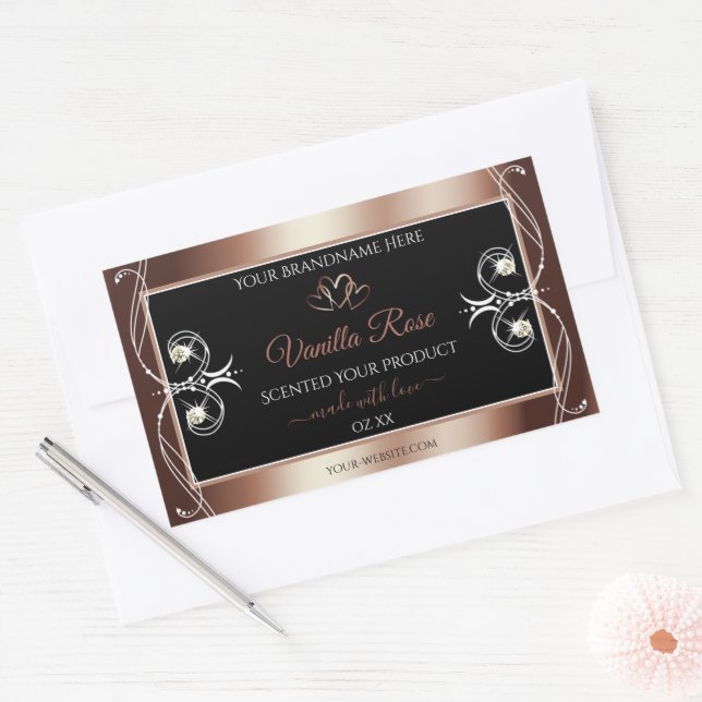 Luxury Black Rosegold Shimmery Decor Product Label (Envelope)
