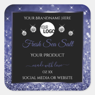 Luxury Black Royal Blue Glitter Product Label Logo