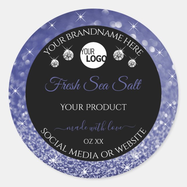 Luxury Black Royal Blue Glitter Product Label Logo (Front)