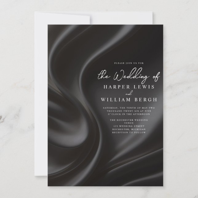 luxury black satin wedding invitation (Front)