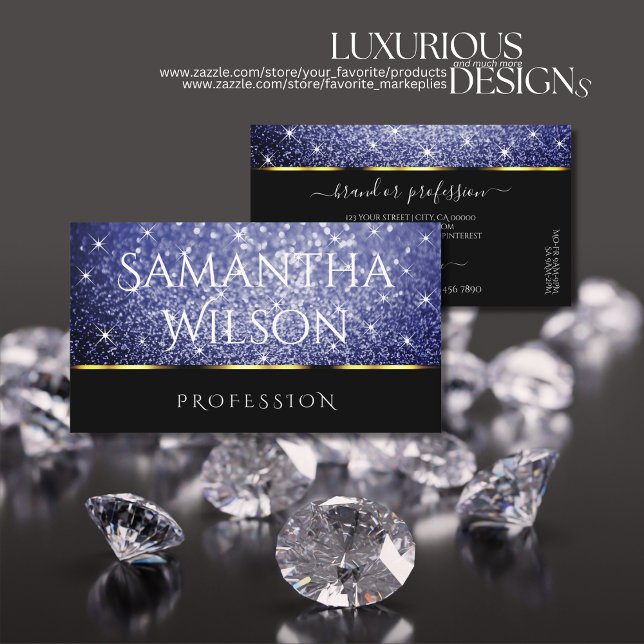 Luxury Black Shimmery Royal Blue Glitters Elegance Business Card (Creator Uploaded)