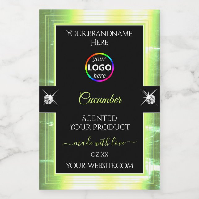 Luxury Black Shiny Light Green Logo Product Label (Single Label)