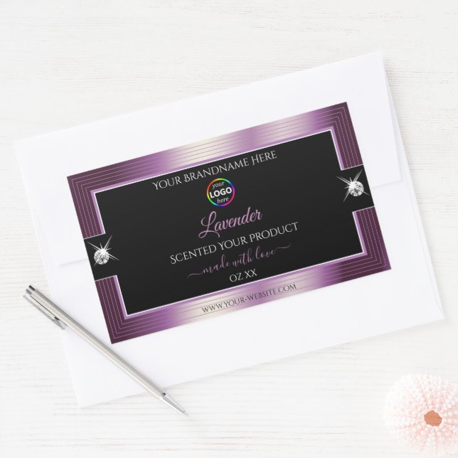 Luxury Black Shiny Purple with Logo Product Label (Envelope)
