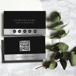 Luxury Black Silver Company Social Media & QR Code Business Card