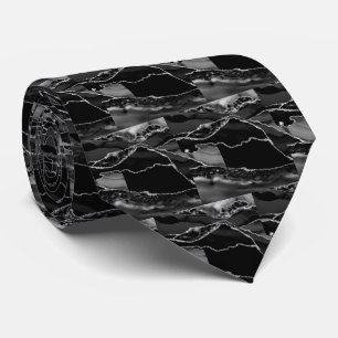 Luxury Black Silver Faux Glitter Faux Silk Tie
