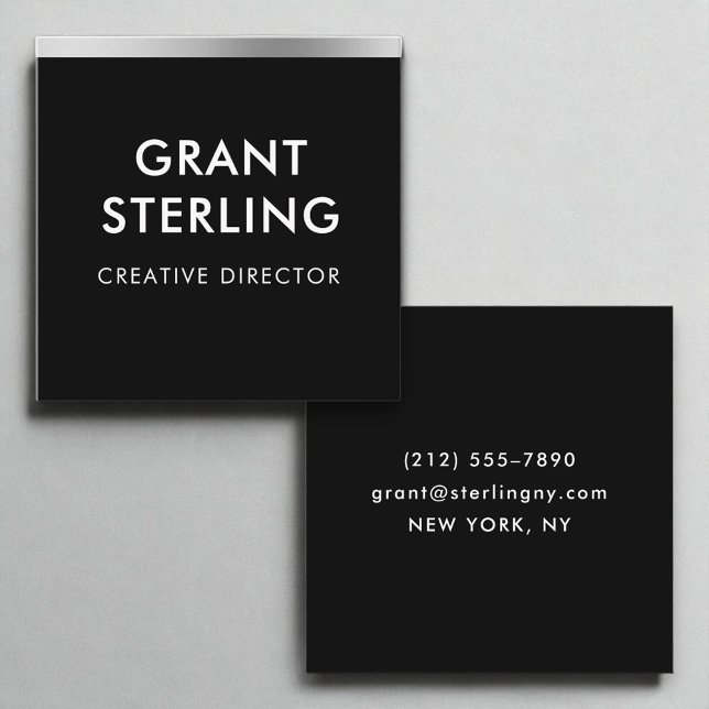 Luxury Black Silver Foil Minimal Typography Square Business Card (Creator Uploaded)