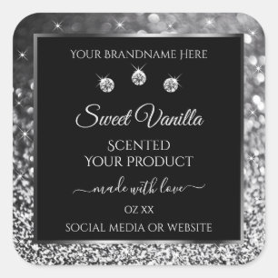 Luxury Black Silver Glitter Diamonds Product Label