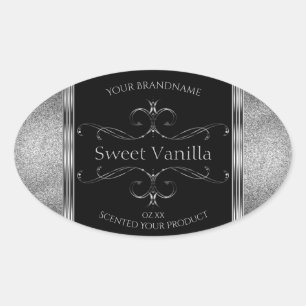 Luxury Black Silver Glitter Ornate Product Labels