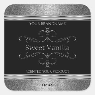 Luxury Black Silver Glitter Ornate Product Labels