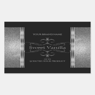 Luxury Black Silver Glitter Ornate Product Labels