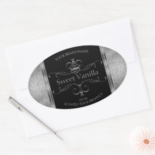 Luxury Black Silver Ornate Product Labels Add Logo
