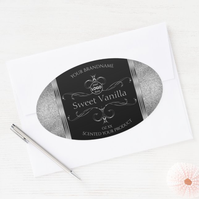 Luxury Black Silver Ornate Product Labels Add Logo (Envelope)