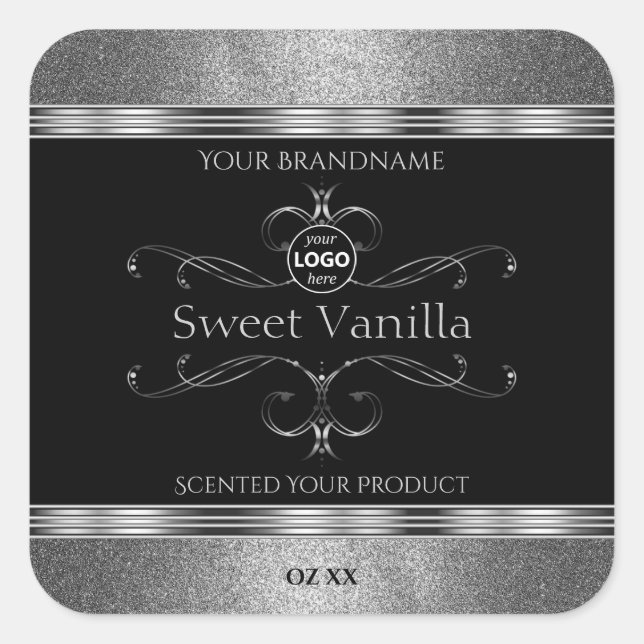 Luxury Black Silver Ornate Product Labels Add Logo (Front)