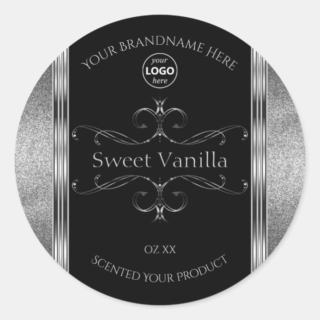 Luxury Black Silver Ornate Product Labels Add Logo (Front)