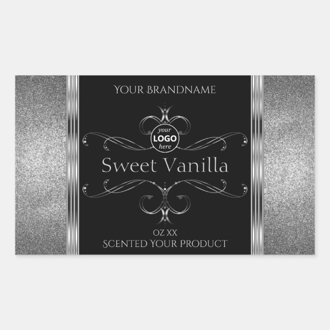 Luxury Black Silver Ornate Product Labels Add Logo (Front)