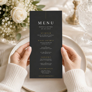 Luxury Black Tie Wedding Reception Menu Card
