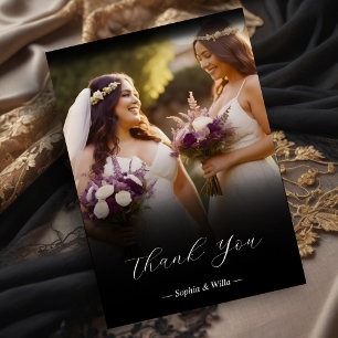 Luxury Black Transparency Gradient Photo Newlyweds Thank You Card