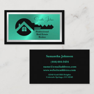 Luxury Black & Turquoise Real Estate Business Card