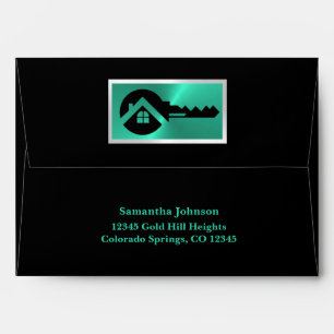Luxury Black & Turquoise Realtor Business Envelope