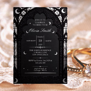 Luxury Black Velvet Lace Gothic Bridal Shower Invitation