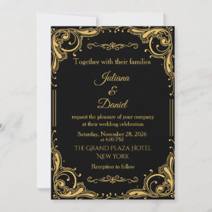 Luxury Black Vintage Ornamental Wedding Invitation