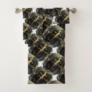 Luxury Black White and Gold Alcohol Ink Marble Bath Towel Set