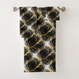 Luxury Black White and Gold Alcohol Ink Marble Bath Towel Set