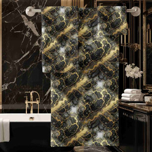 Luxury Black White and Gold Alcohol Ink Marble Bath Towel Set