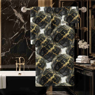 Luxury Black White and Gold Alcohol Ink Marble Bath Towel Set