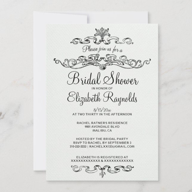 Luxury Black & White Bridal Shower Invitations (Front)