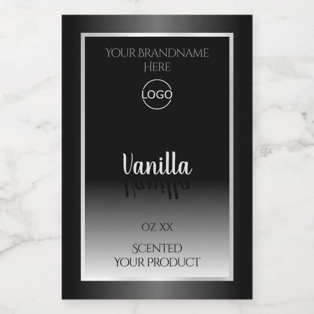 Luxury Black White Product Label Silver Frame Logo (Single Label)