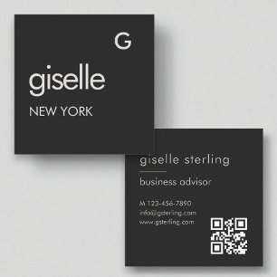 Luxury Black White QR Code Square Business Card