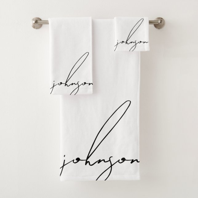 Luxury Black White Signature Script Monogram Bath Towel Set (Insitu)