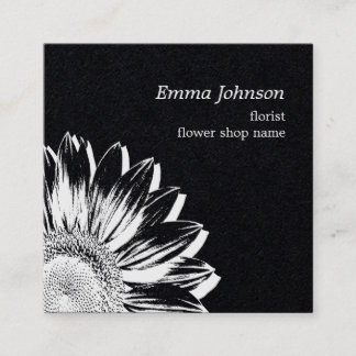 Luxury Black White Sunflower | Minimalist Florist  Square Business Card